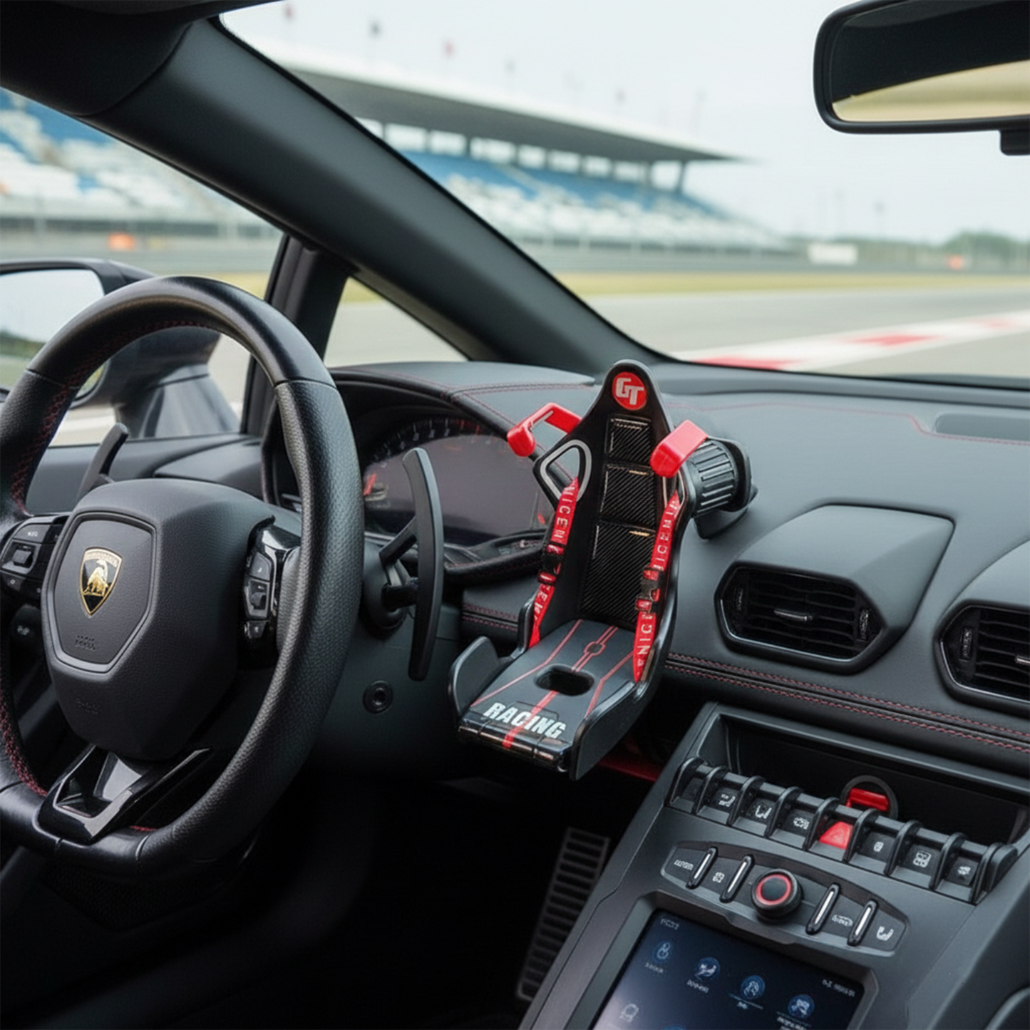 ποΈ Racecar Bucket Seat Phone Holder | Sporty Carbon-Fiber Mobile Mount | 360Β° Rotation, Universal Fit, Strong AC Vent Mount Grip(red)