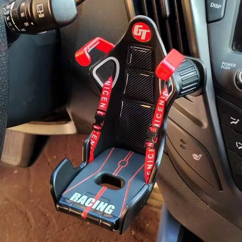 🏎️ Racecar Bucket Seat Phone Holder | Sporty Carbon-Fiber Mobile Mount | 360° Rotation, Universal Fit, Strong AC Vent Mount Grip(red)