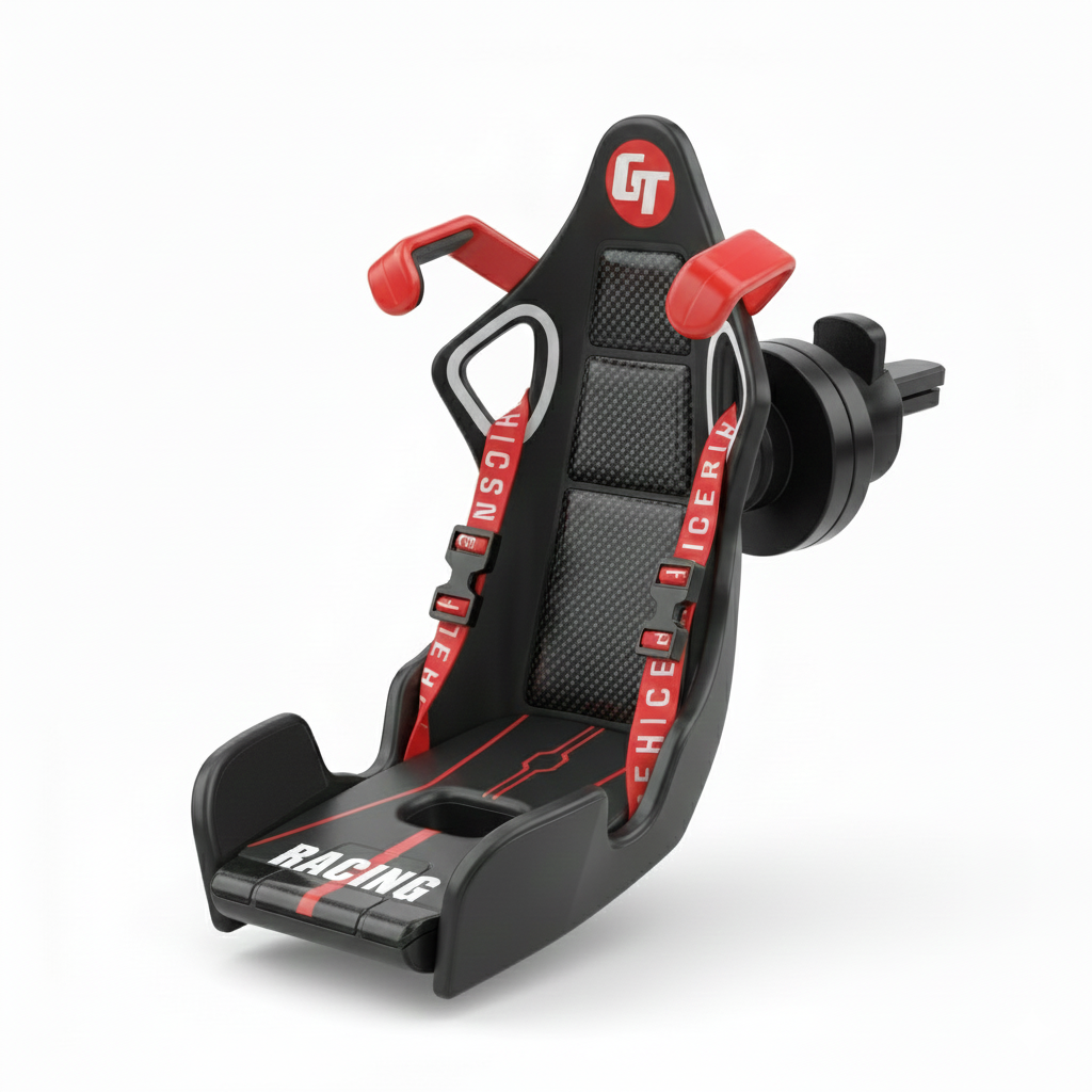 🏎️ Racecar Bucket Seat Phone Holder | Sporty Carbon-Fiber Mobile Mount | 360° Rotation, Universal Fit, Strong AC Vent Mount Grip(red)